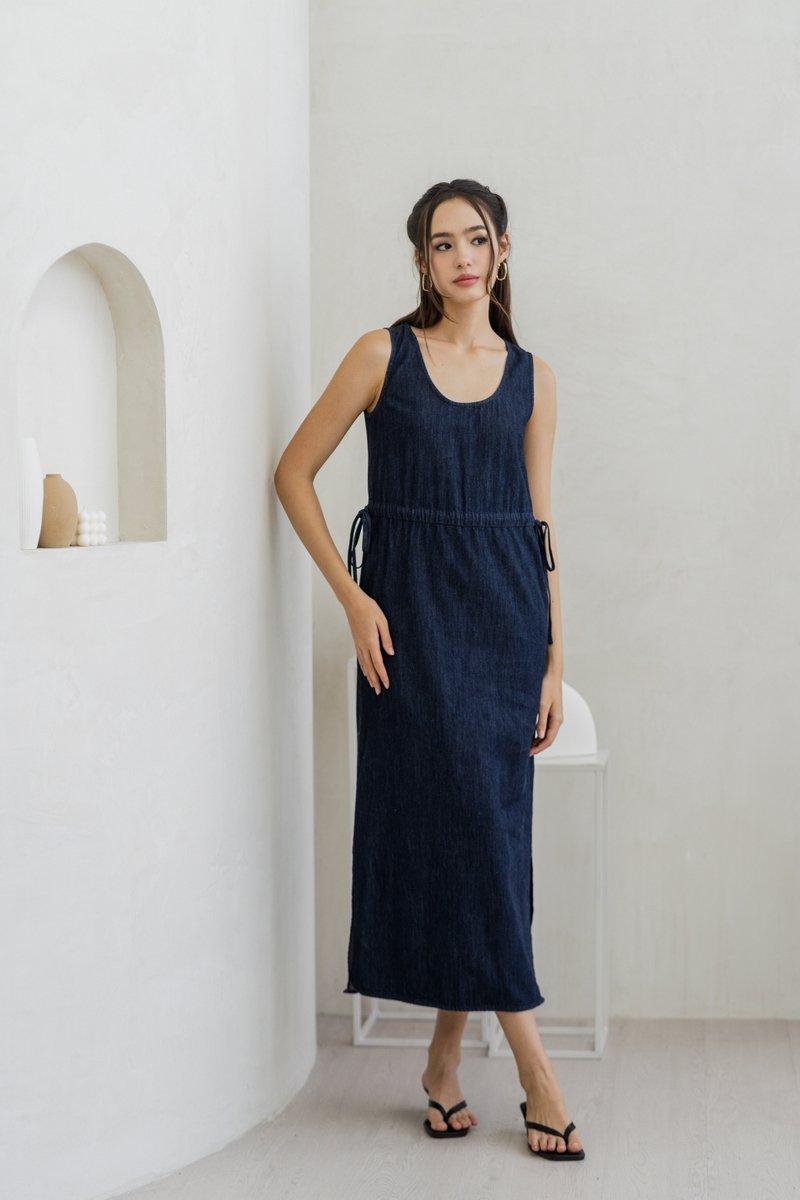 Anne Drawstring Denim Maxi Dress