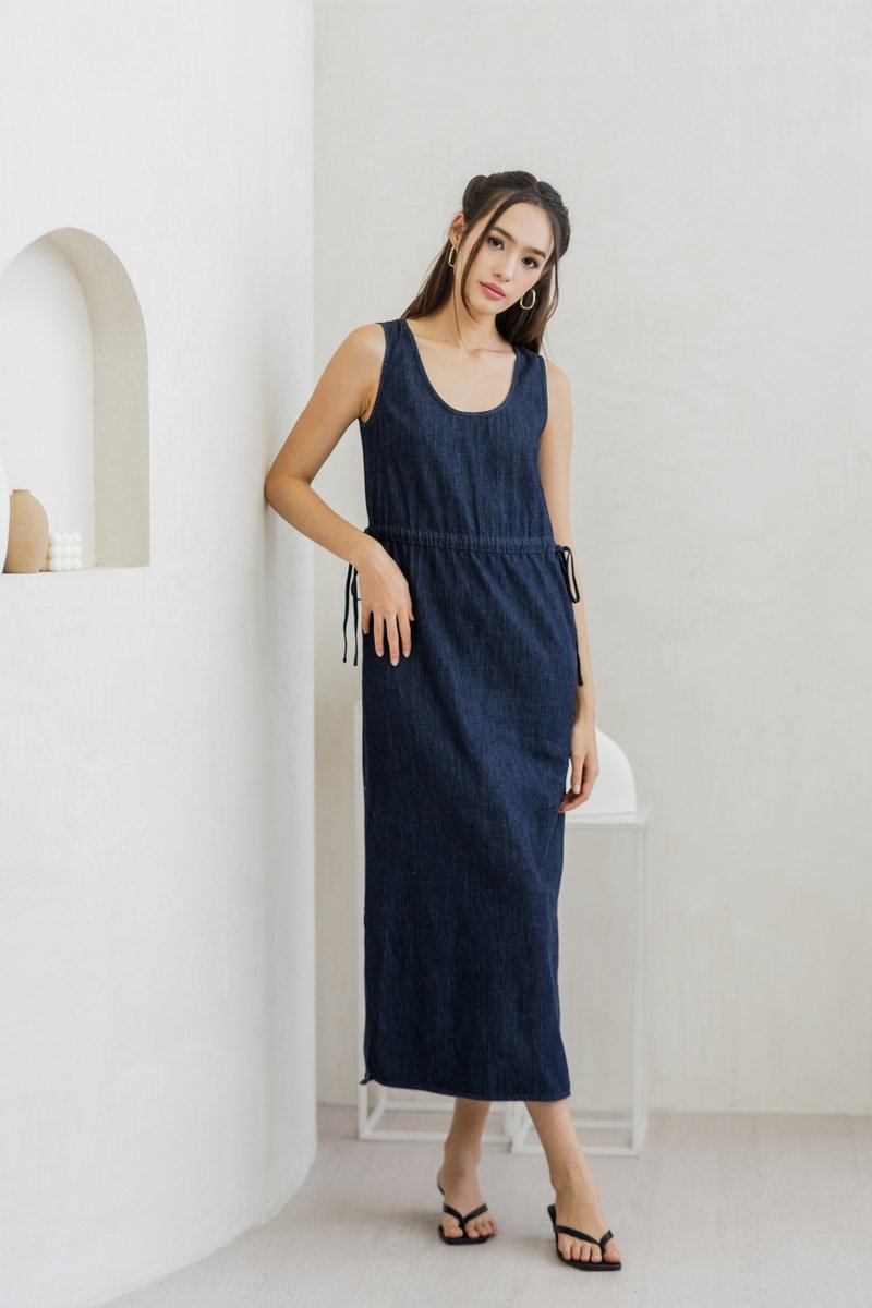Anne Drawstring Denim Maxi Dress