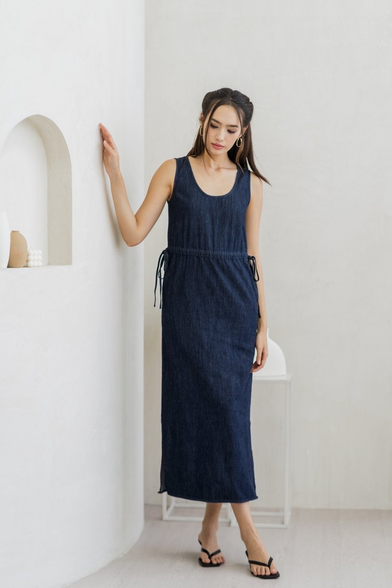 Anne Drawstring Denim Maxi Dress