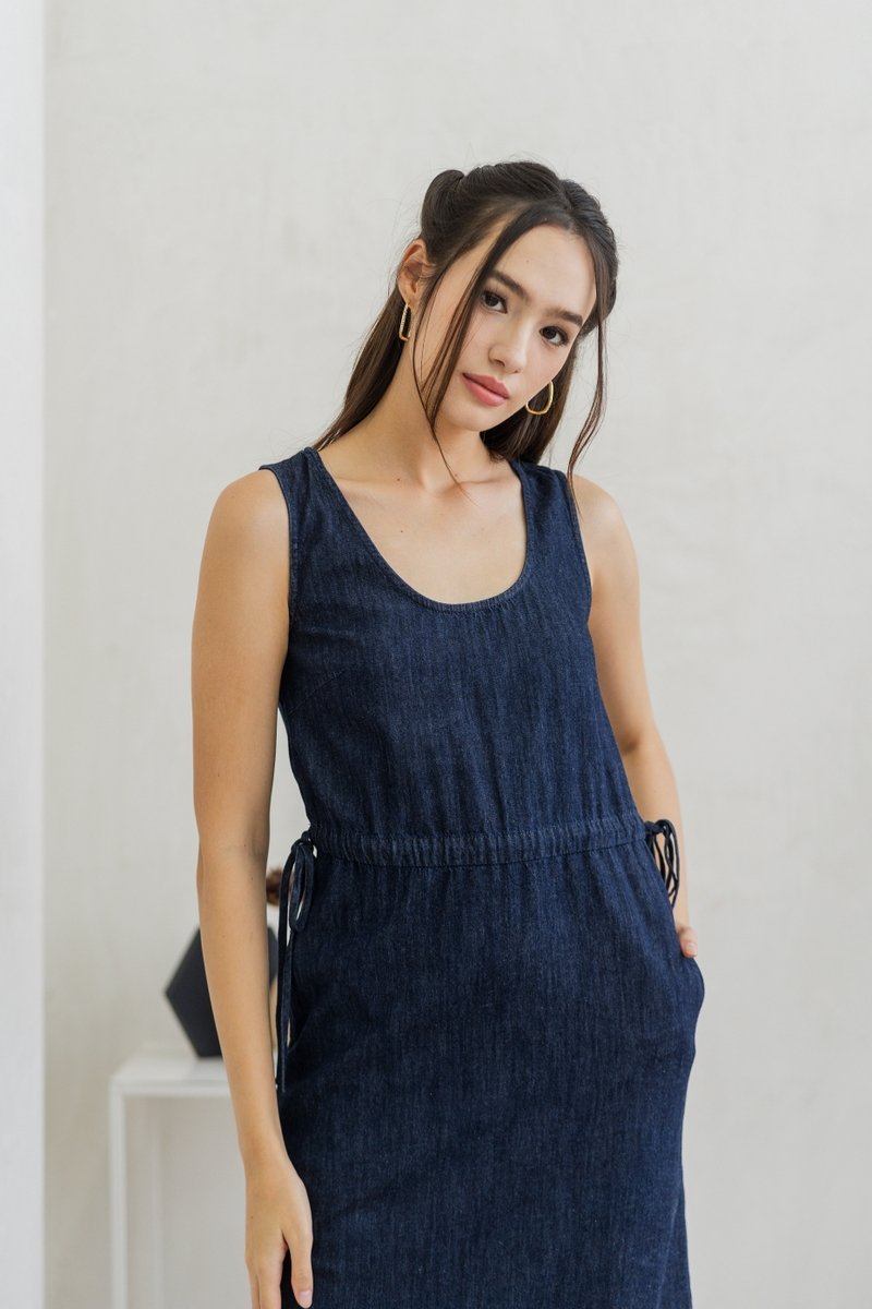 Anne Drawstring Denim Maxi Dress
