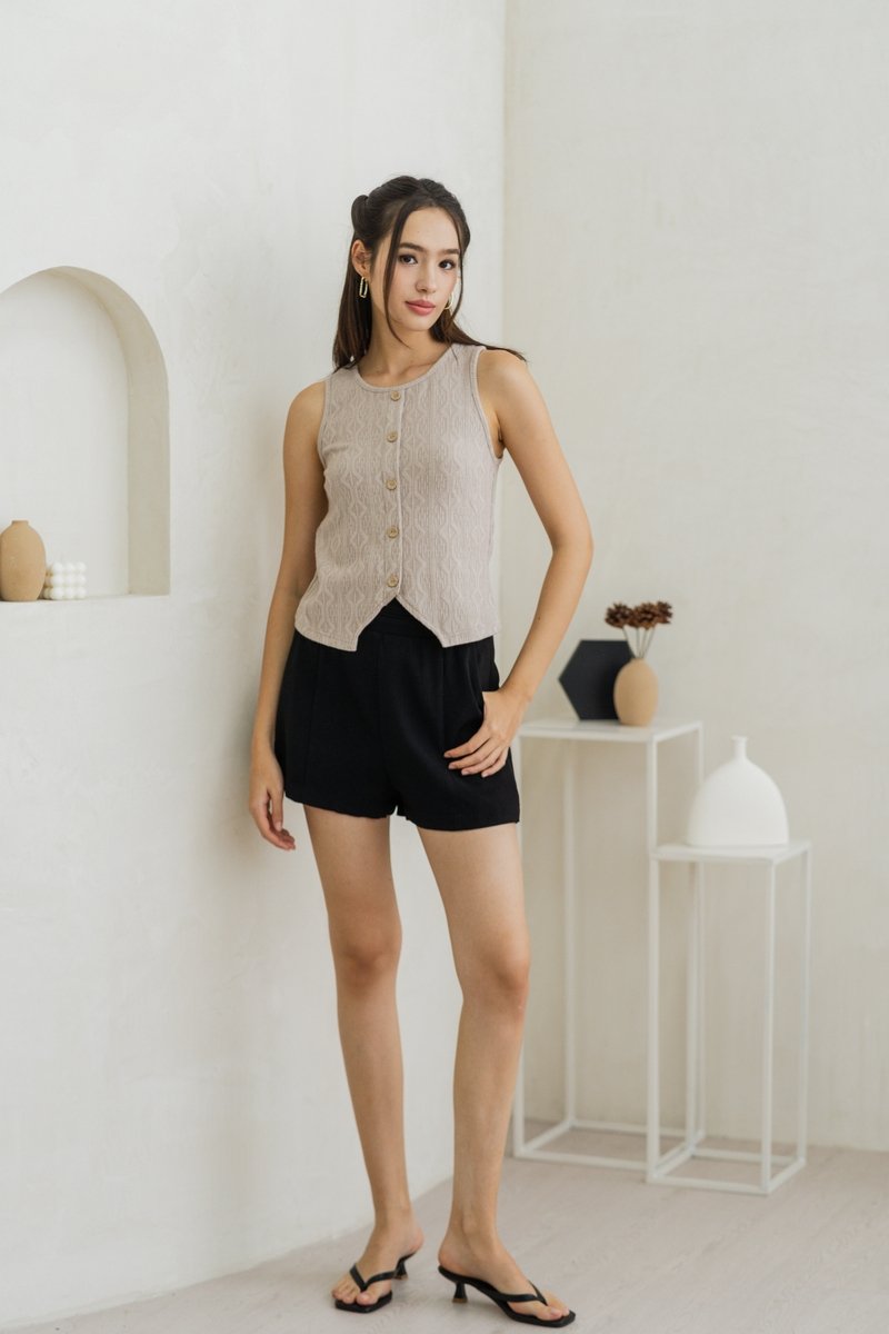 Suzy Button Knit Top in Khaki