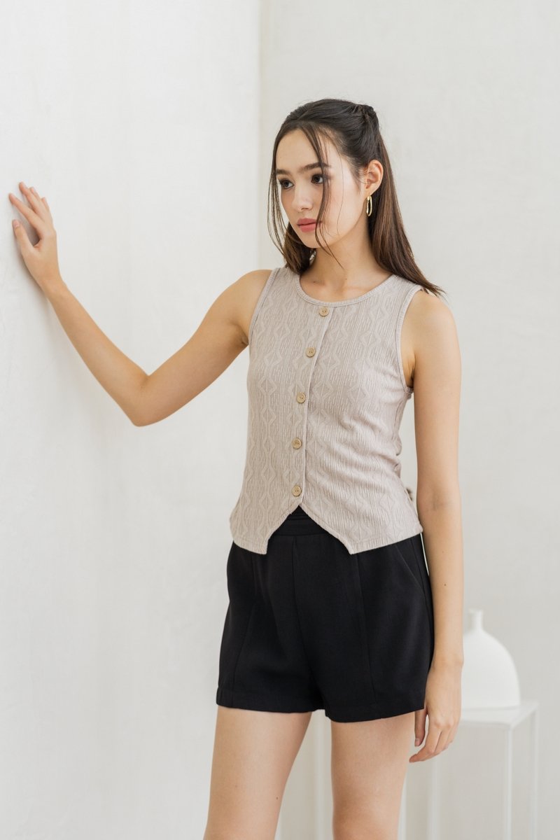 Suzy Button Knit Top in Khaki