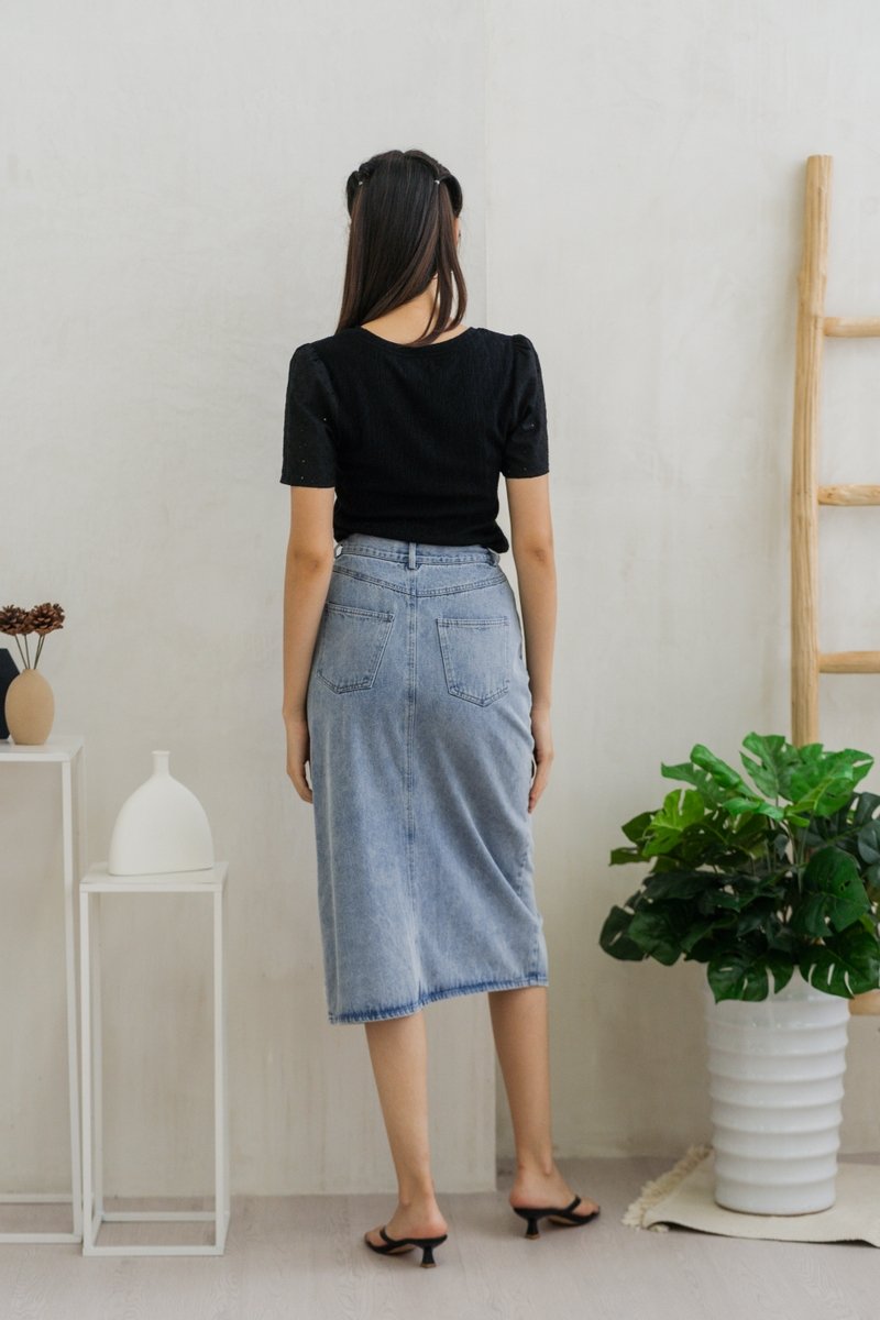Jillian Knit Eyelet Top in Black (XS)