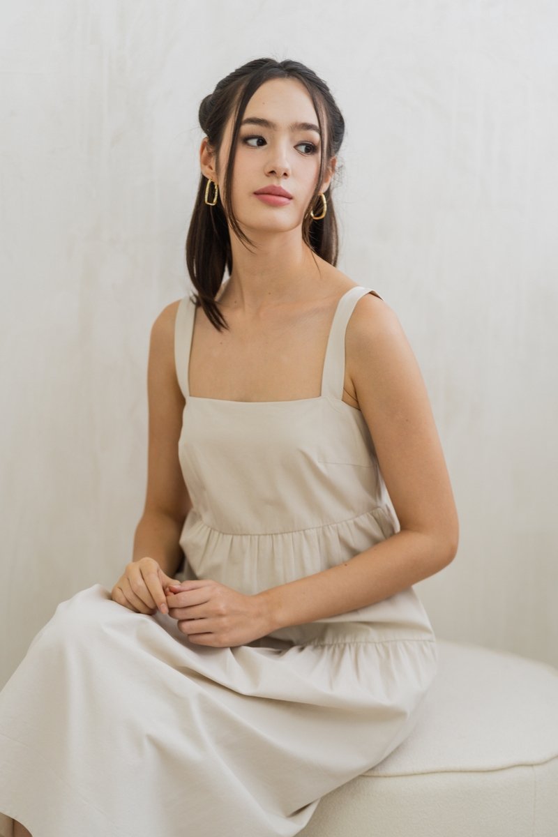 Jean Tiered Midi Dress in Sand