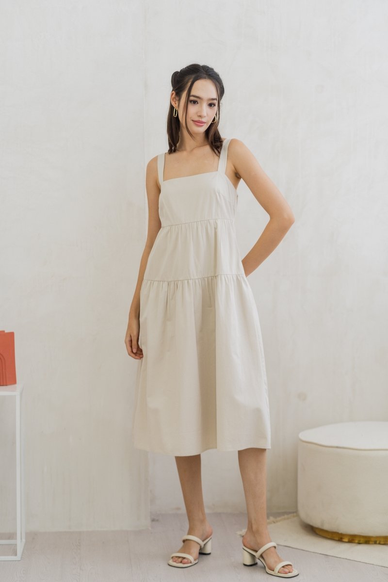 Jean Tiered Midi Dress in Sand