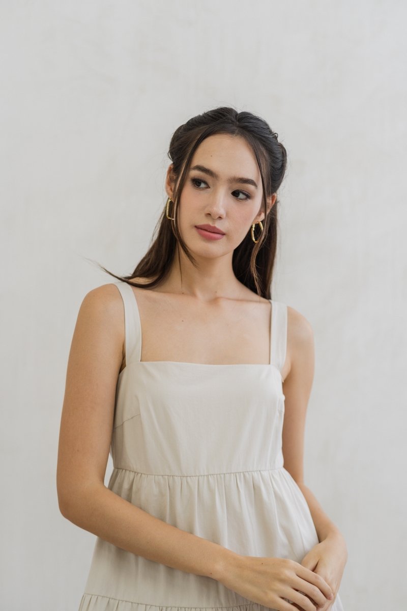 Jean Tiered Midi Dress in Sand