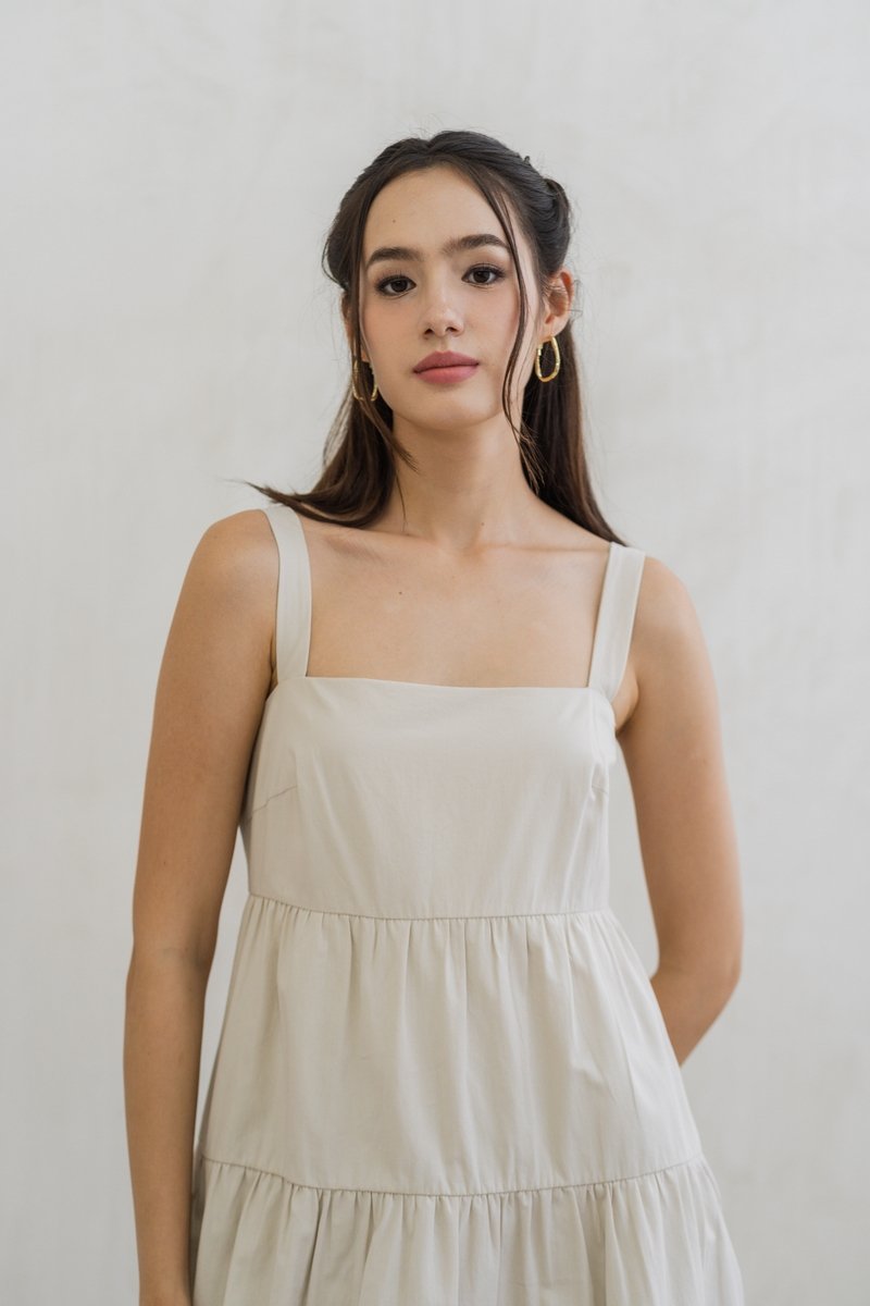 Jean Tiered Midi Dress in Sand