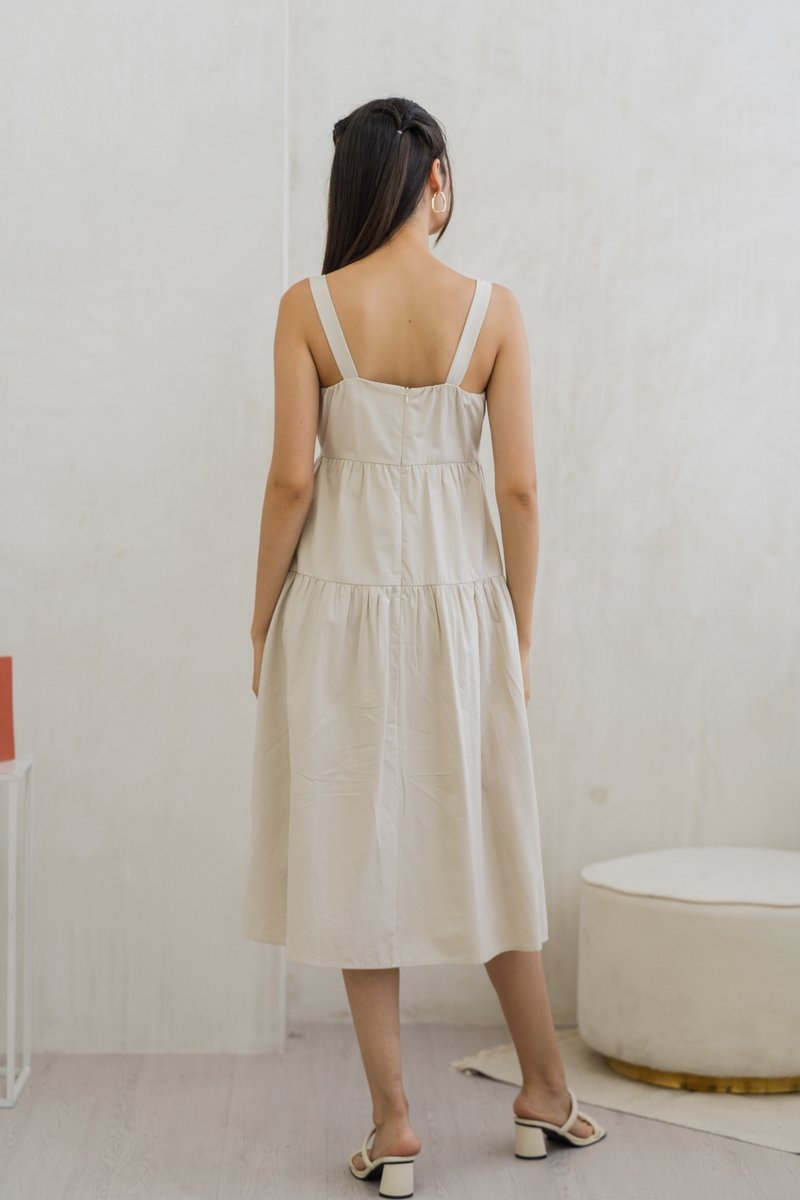 Jean Tiered Midi Dress in Sand