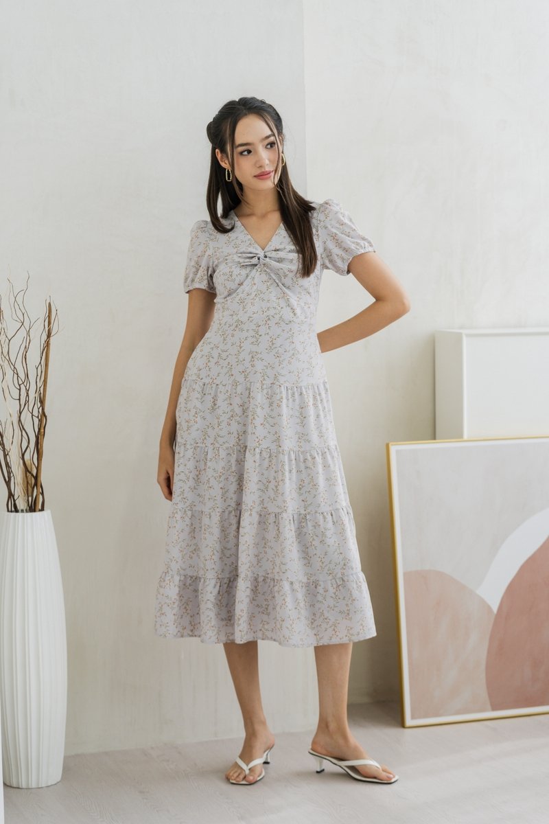 Yvonne Twist Knot Tiered Midi Dress in Lilac (XS)