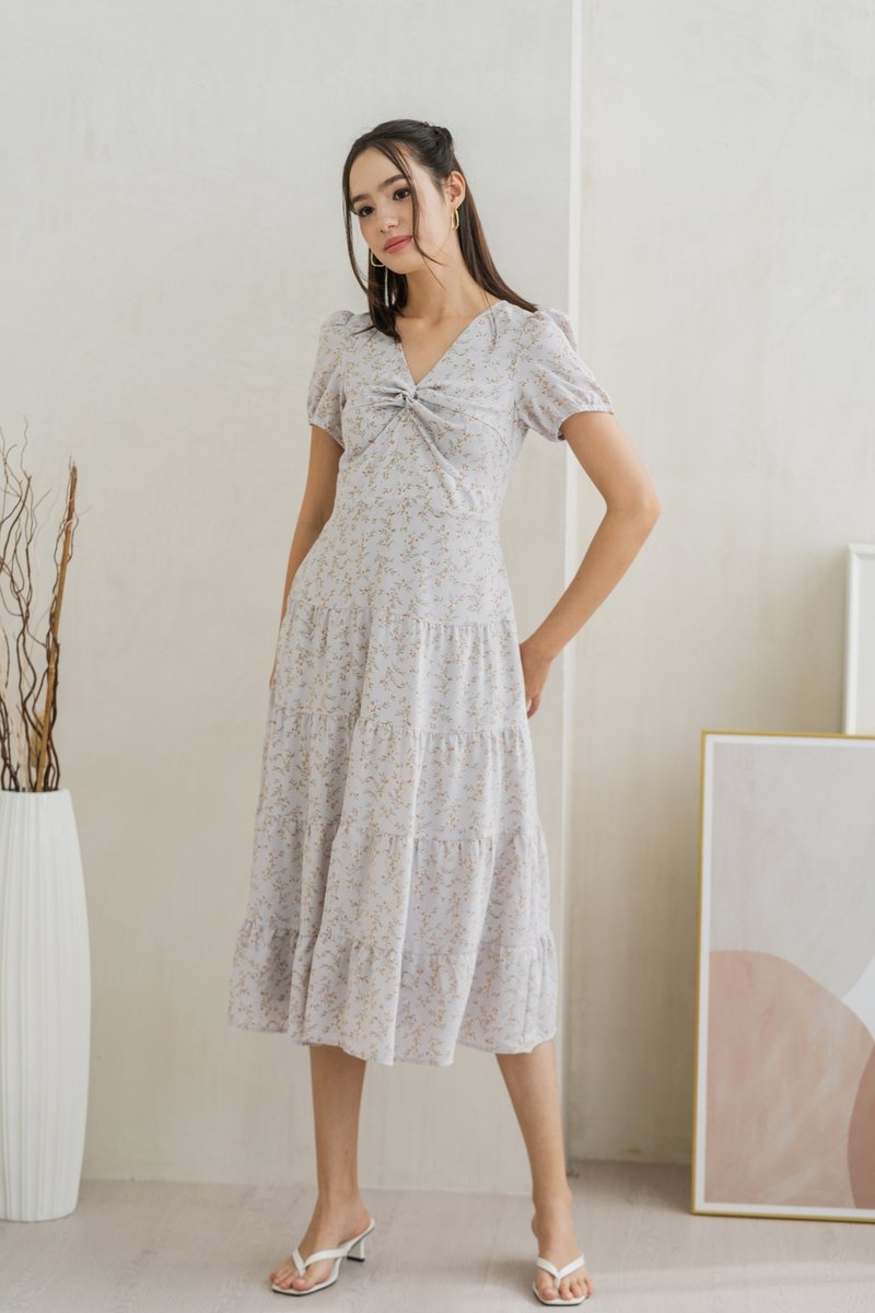 Yvonne Twist Knot Tiered Midi Dress in Lilac (XS)