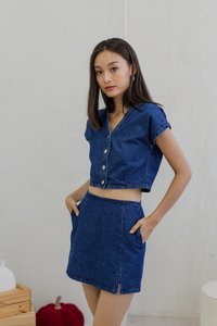 Piper Denim Slit Skort in Dark Wash (XS)