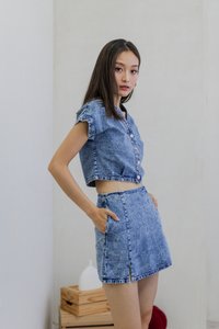 Piper Denim Slit Skort in Acid Wash (XS)