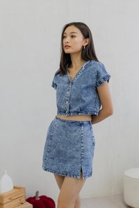 Piper Denim Slit Skort in Acid Wash (XS)