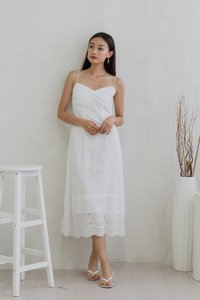 Miya Eyelet Ruched Camisole Maxi Dress In White
