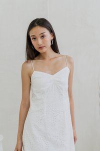 Miya Eyelet Ruched Camisole Maxi Dress In White