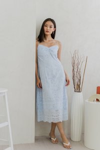 Miya Eyelet Ruched Camisole Maxi Dress In Powder Blue (XS)