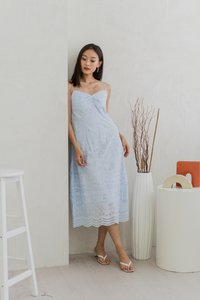 Miya Eyelet Ruched Camisole Maxi Dress In Powder Blue (XS)