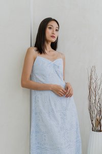 Miya Eyelet Ruched Camisole Maxi Dress In Powder Blue (XS)