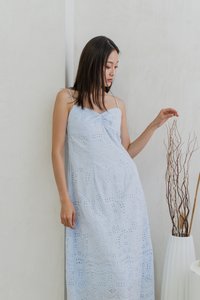 Miya Eyelet Ruched Camisole Maxi Dress In Powder Blue (XS)