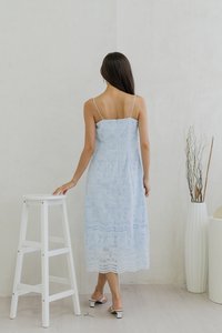 Miya Eyelet Ruched Camisole Maxi Dress In Powder Blue (XS)