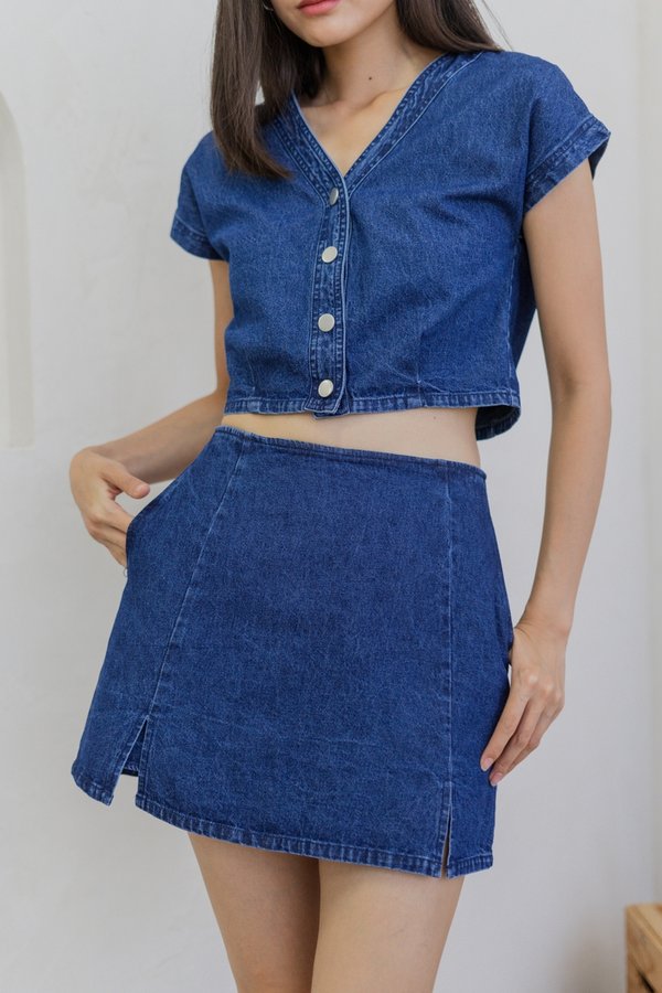 Piper Denim Slit Skort in Dark Wash (XS)