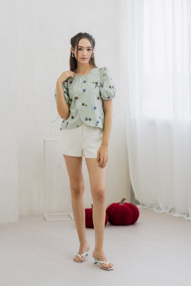 Muriel Embroidery Overlapped Top in Sage