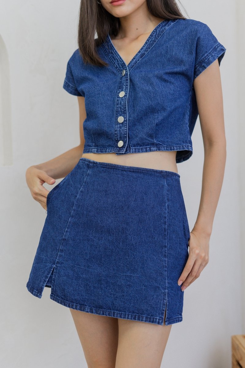 Piper Denim Slit Skort in Dark Wash (XS)