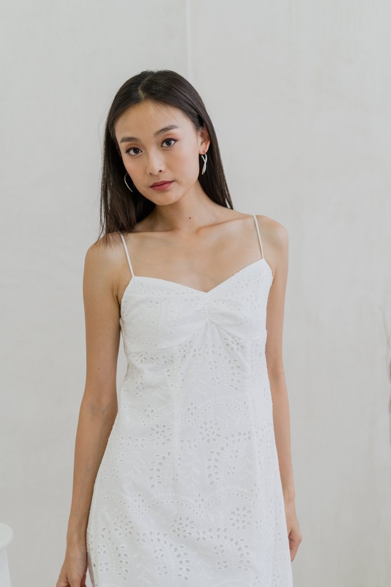 Miya Eyelet Ruched Camisole Maxi Dress In White