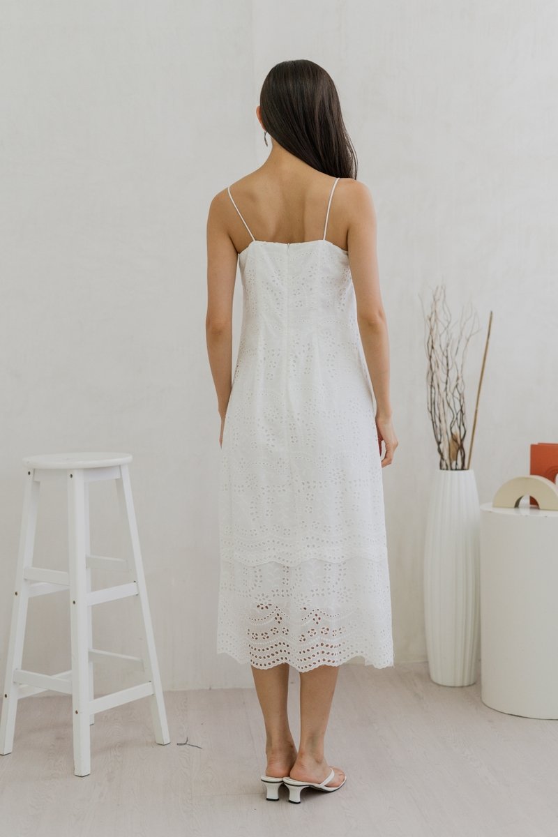 Miya Eyelet Ruched Camisole Maxi Dress In White