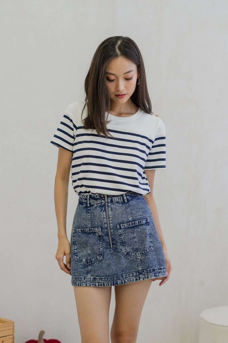 Jade Front Zipper Pocket Denim Skort