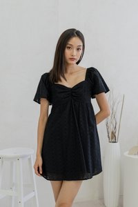 Clarin Eyelet Ruched Sweetheart Dress Romper In Black (S)