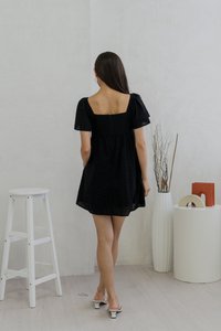 Clarin Eyelet Ruched Sweetheart Dress Romper In Black (S)