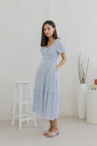Jill Eyelet Sleeve Maxi Dress In Blue (XS)