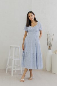 Jill Eyelet Sleeve Maxi Dress In Blue (XS)