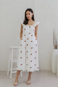 Layana Embroidered Ruffle Maxi Dress In White (XS)