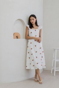 Layana Embroidered Ruffle Maxi Dress In White (XS)