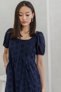 Verene Floral Eyelet Dress Romper In Navy (XS)