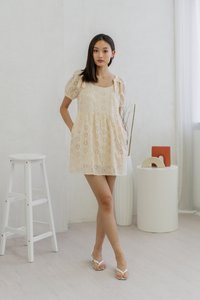 Verene Floral Eyelet Dress Romper In Cream