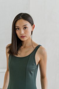Ausha Panel Midi Dress In Olive Green