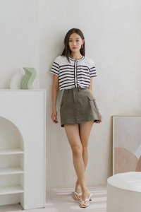 Kaelynn Cargo Denim Skorts In Olive (XS)