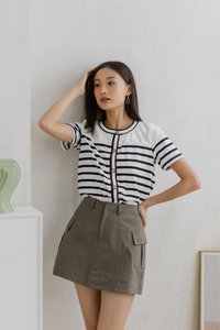 Kass Cotton Stripes Button Top In White