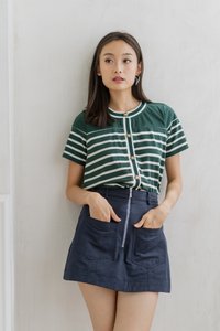 Alivia Front Zipper Denim Skorts in Navy