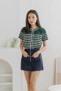 Alivia Front Zipper Denim Skorts in Navy