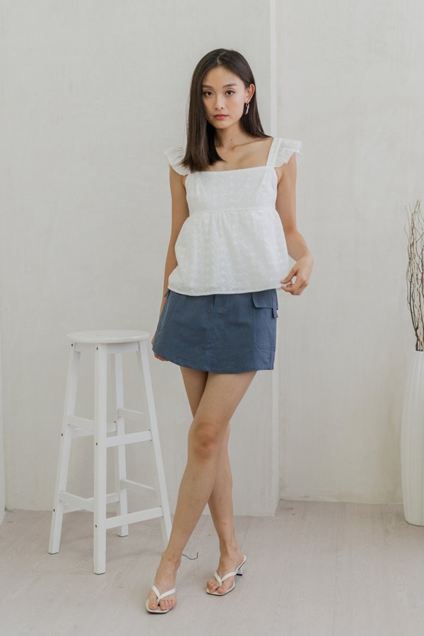 Tammi Eyelet Ruffle Top In White (L)