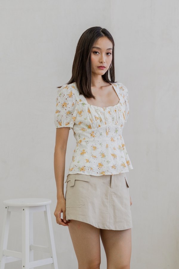 Millie Eyelet Floral Tie Ribbon Top (XS)