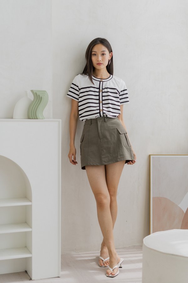 Kaelynn Cargo Denim Skorts In Olive (XS)