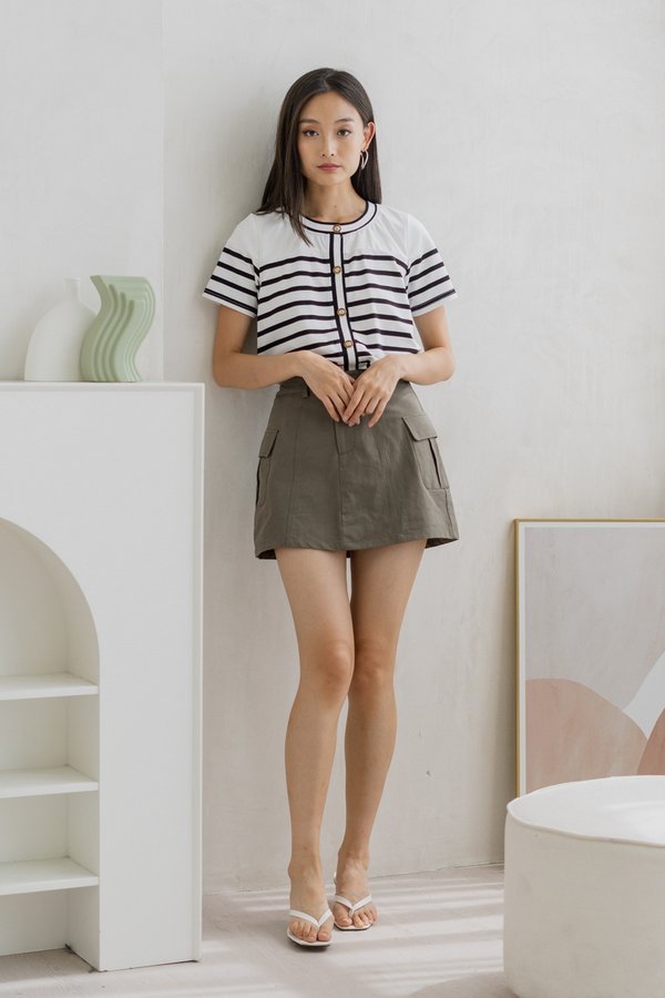 Kass Cotton Stripes Button Top In White