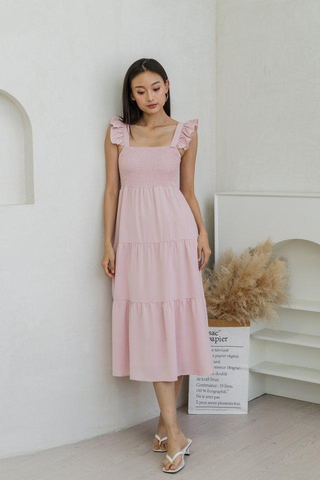 Camille Smocked Tiered Maxi Dress In Pink