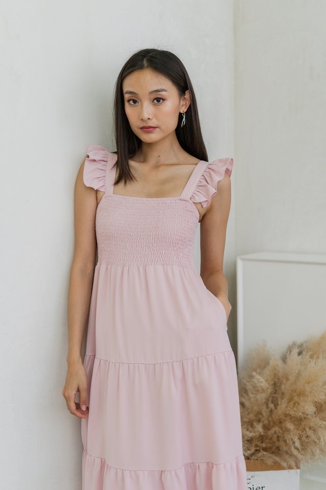 Camille Smocked Tiered Maxi Dress In Pink