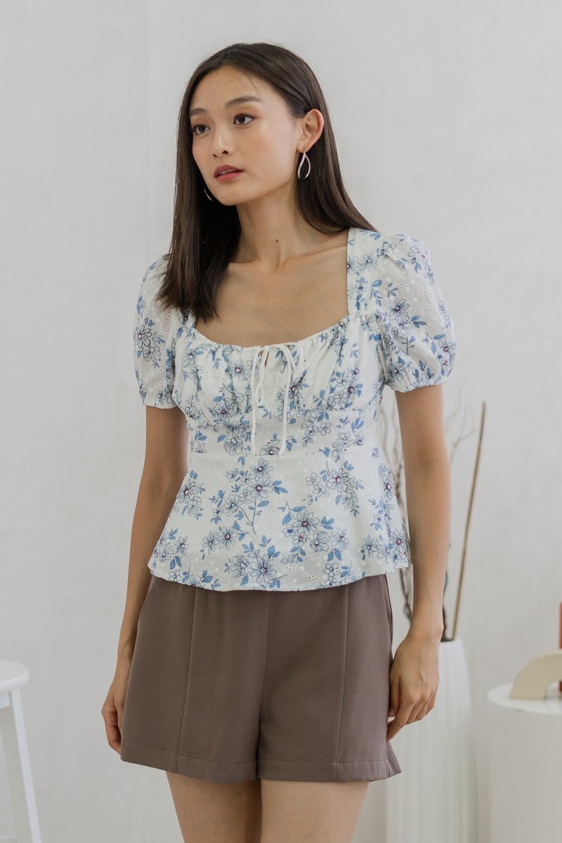 Lorna Eyelet Floral Tie Ribbon Top (XS)
